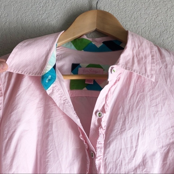 Lilly Pulitzer Pink Contrast Cuff Button Down Shirt - Picture 7 of 11